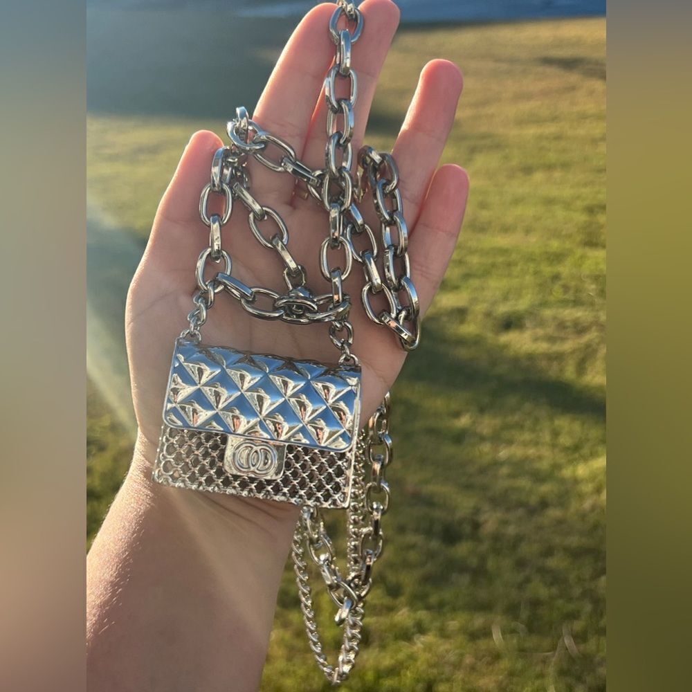 Anthropologie Fashion Tassel Silver Chain Belt with mini Bag. Trendy!h… - Picture 3 of 17